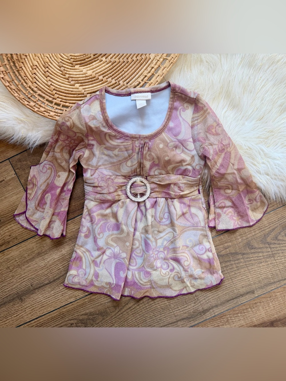 Vintage Y2K Limited Too Pink Paisley Boho Fairy Mesh Top Girls Size 6